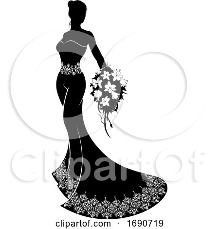 Wedding Bride Silhouette Bouquet by AtStockIllustration