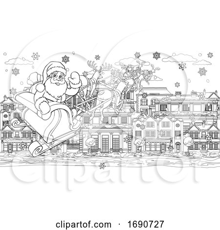 Santa Claus Christmas Street Scene Coloring Page by AtStockIllustration