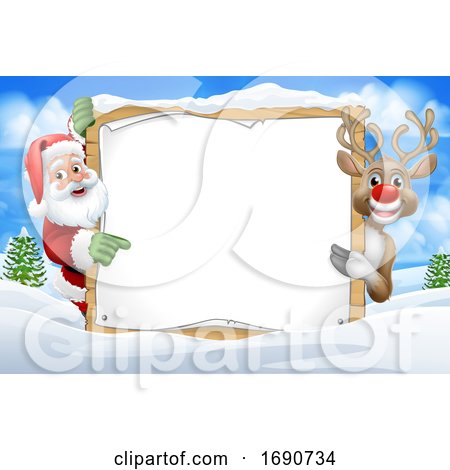 Santa Claus and Reindeer Christmas Snow Scene Sign by AtStockIllustration