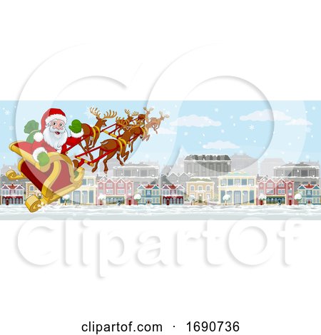 Santa Claus Sleigh Christmas Street Snow Scene by AtStockIllustration