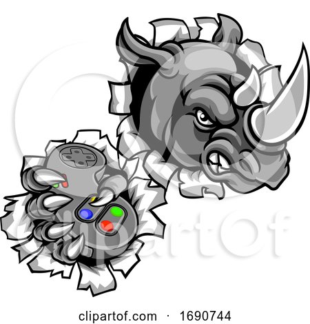Rhino Gamer Holding Controller Mascot by AtStockIllustration