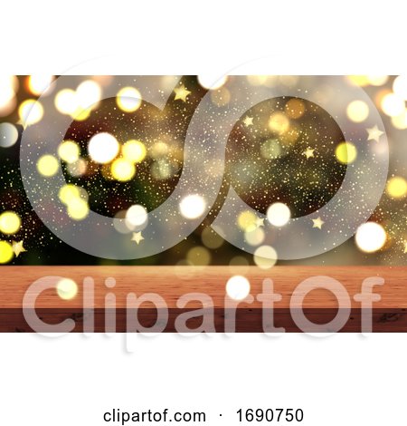 3D Wooden Table Looking out to a Bokeh Lights and Stars Design by KJ Pargeter