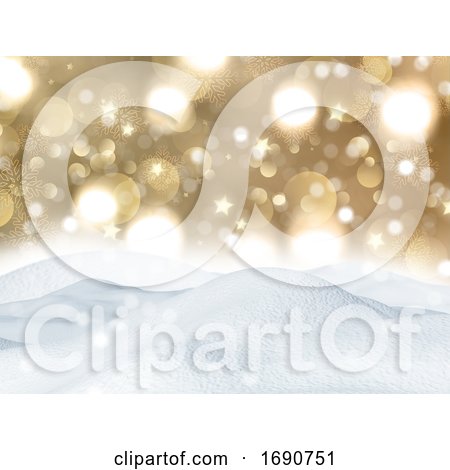 3D Christmas Snow on a Gold Bokeh Lights Background by KJ Pargeter