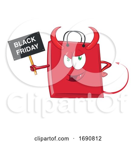 Cartoon Black Friday Sale Devil Shopping Bag Mascot by Domenico Condello