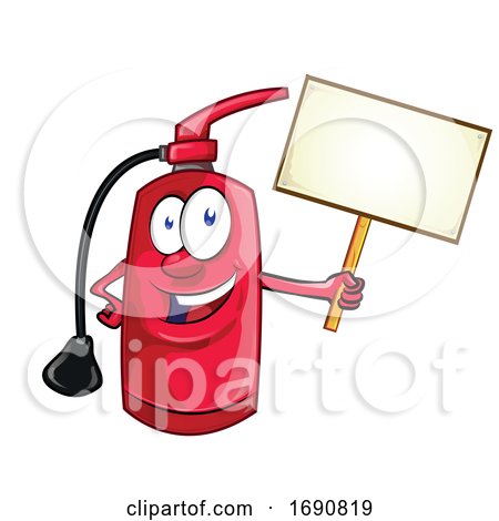 Fire Extinguisher Mascot Holding a Blank Sign by Domenico Condello