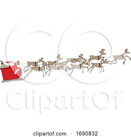 Cartoon Santa and Magic Reindeer in Flight by djart