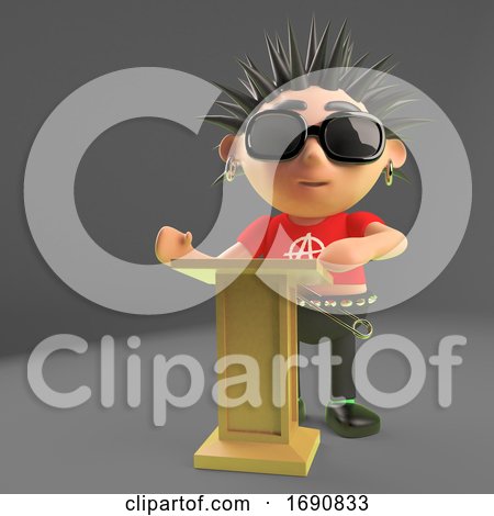 3d Punk Rocker Character Speaking at a Lectern Podium, 3d Illustration by Steve Young
