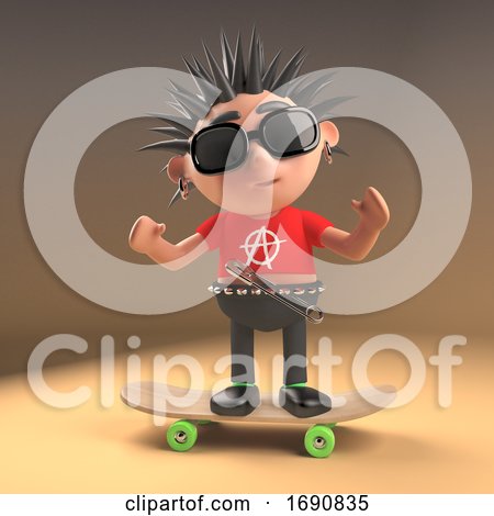3d Punk Rocker with Spiky Hair on His Skateboard, 3d Illustration by Steve Young
