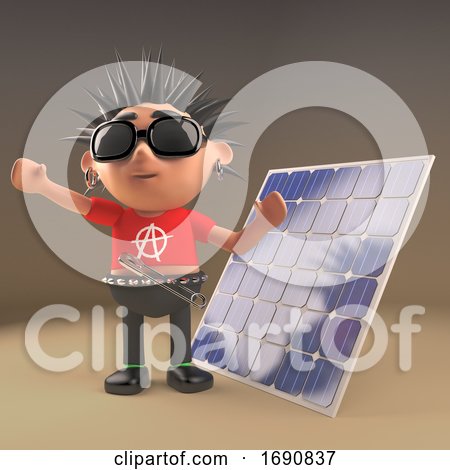 3d Punk Rocker with Spiky Hair Next to Solar Panel Renewable Energy Device, 3d Illustration by Steve Young
