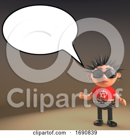 3d Punk Rocker Character with Blank Speech Bubble, 3d Illustration by Steve Young