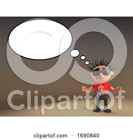 3d Punk Rocker Character with Empty Speech Bubble, 3d Illustration by Steve Young