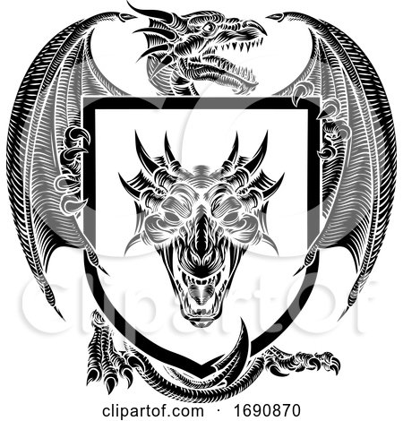 Dragon Coat of Arms Crest Shield Heraldic Emblem by AtStockIllustration
