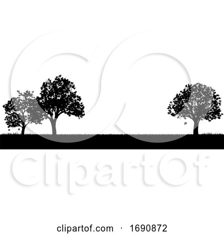 Field of Grass or Park and Trees in Silhouette by AtStockIllustration