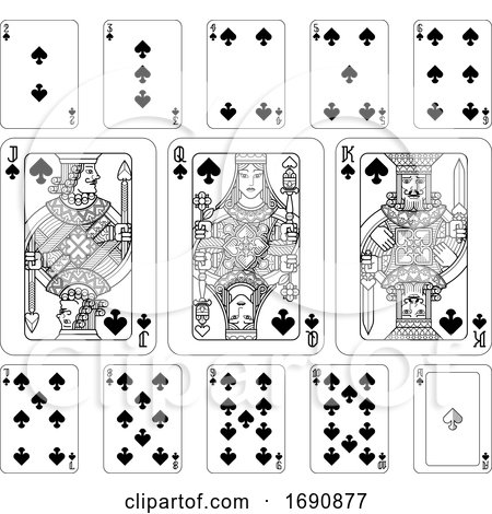 Playing Cards Spades Black and White by AtStockIllustration