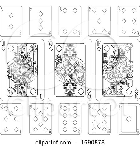 Playing Cards Diamonds Black and White by AtStockIllustration