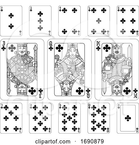Playing Cards Clubs Black and White by AtStockIllustration
