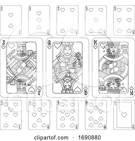 Playing Cards Hearts Black and White by AtStockIllustration