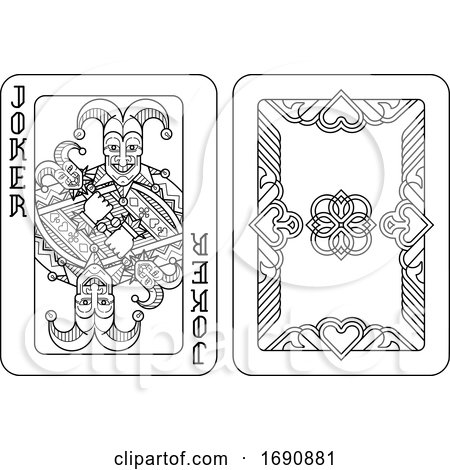 Playing Card Joker and Back Black and White by AtStockIllustration