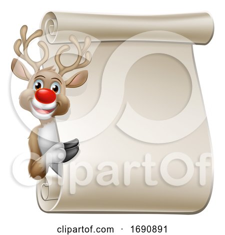 Christmas Reindeer Cartoon Character Scroll by AtStockIllustration