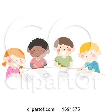 Kids Group Writing Table Illustration by BNP Design Studio