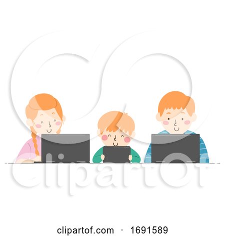 Kids Different Ages Sibling Laptop Illustration by BNP Design Studio