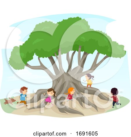 Stickman Kids Silk Cotton Tree Play Illustration by BNP Design Studio