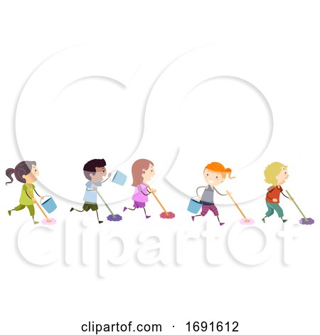 Stickman Kids Clean Game Mop Race Illustration by BNP Design Studio