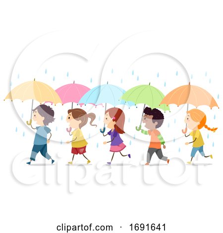 Stickman Kids Umbrella Rain Illustration by BNP Design Studio