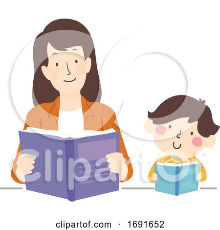 Kid Boy Mother Read Book Together Illustration by BNP Design Studio