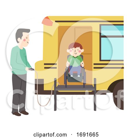 Kid Boy Wheelchair Bus Lift Illustration by BNP Design Studio