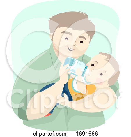 Dad Baby Boy Drink Milk Illustration by BNP Design Studio