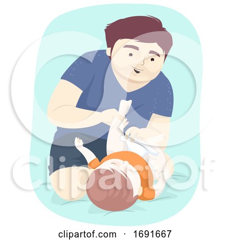 Kid Boy Baby Dad Changing Diaper Illustration by BNP Design Studio