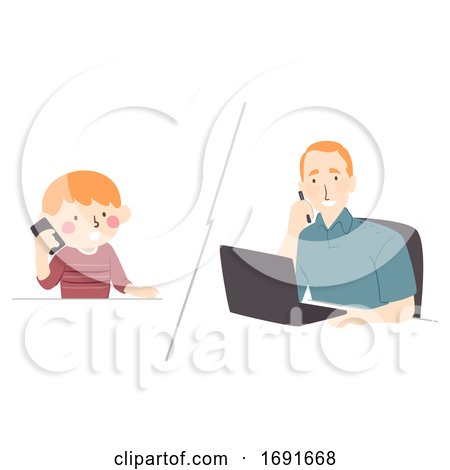 Kid Boy Call Dad Phone Work Illustration by BNP Design Studio
