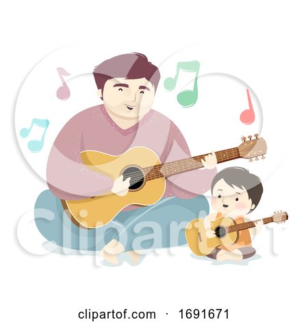 Kid Boy Dad Man Guitar Sing Illustration by BNP Design Studio
