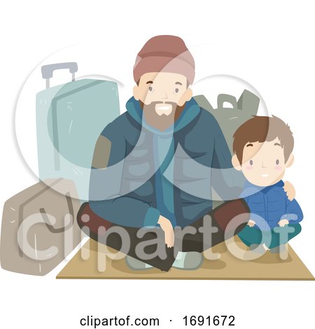 Kid Boy Dad Man Homeless Sitting Illustration by BNP Design Studio