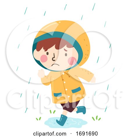 Kid Boy Run Rain Coat Raining Illustration by BNP Design Studio