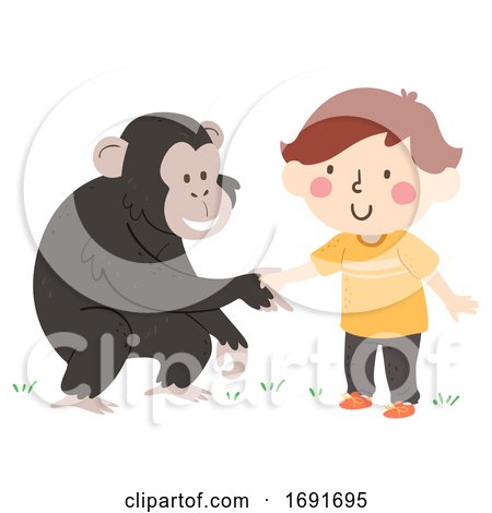 Kid Boy Chimpanzee Hand Greet Illustration by BNP Design Studio