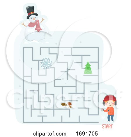 Kid Boy Scavenger Hunt Snow Maze Illustration by BNP Design Studio