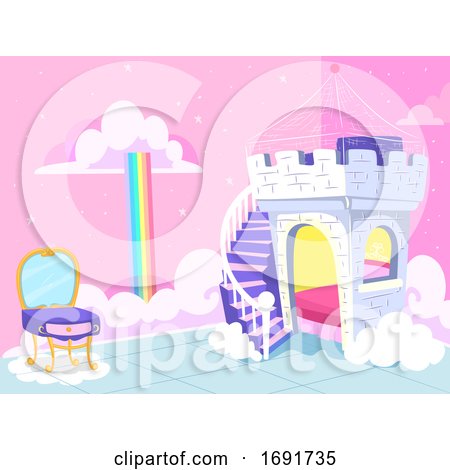 Kids Bedroom Fantasy Princess Theme Illustration by BNP Design Studio