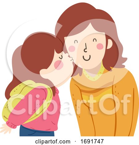 Kid Girl Kiss Mom Cheek Illustration by BNP Design Studio
