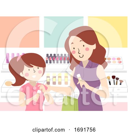 Mom Teach Teen Kid Make up Shopping Illustration by BNP Design Studio