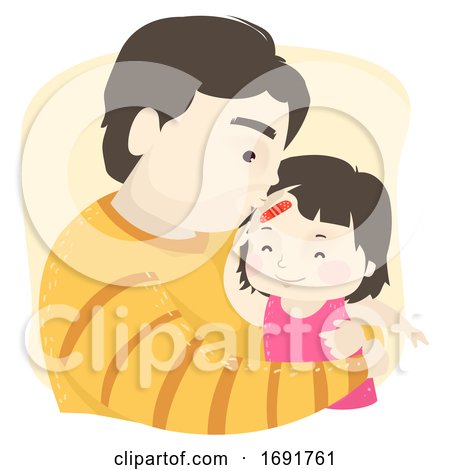 Kid Girl Dad Man Apply Bandage Kiss Illustration by BNP Design Studio