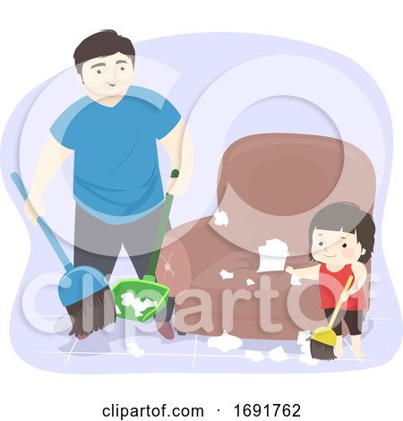 Kid Girl Dad Man Cleaning Mess Illustration by BNP Design Studio