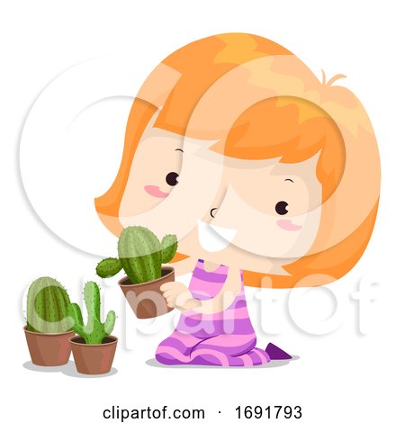 Kid Girl Prickly Cactus Adjective Illustration by BNP Design Studio