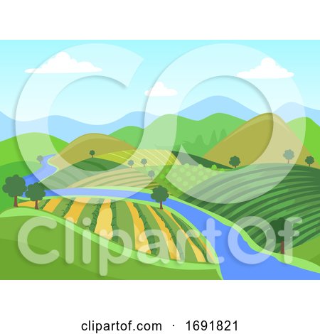 Farm Mountain Field Illustration by BNP Design Studio