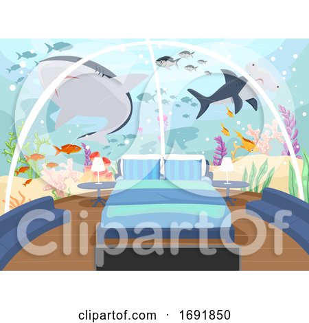 Underwater Hotel Bedroom Illustration by BNP Design Studio