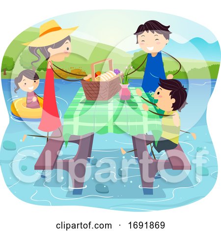 Stickman Family over Water Picnic Illustration by BNP Design Studio