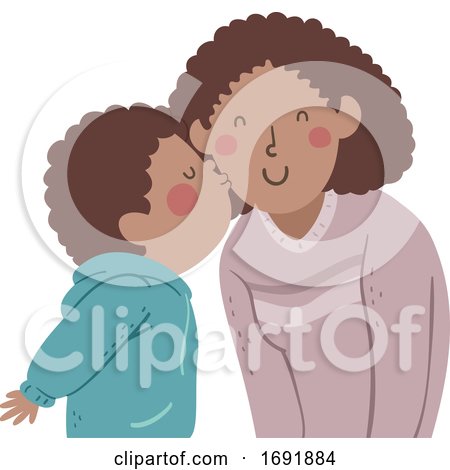 Kid Boy Black Kiss Mom Cheek Illustration by BNP Design Studio