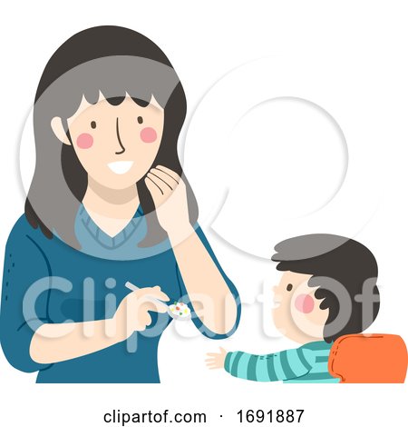 Kid Boy Mom Hand Gesture Eat Illustration by BNP Design Studio