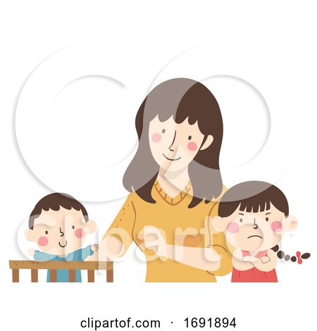 Kids Mom Baby Jealous Siblings Illustration by BNP Design Studio